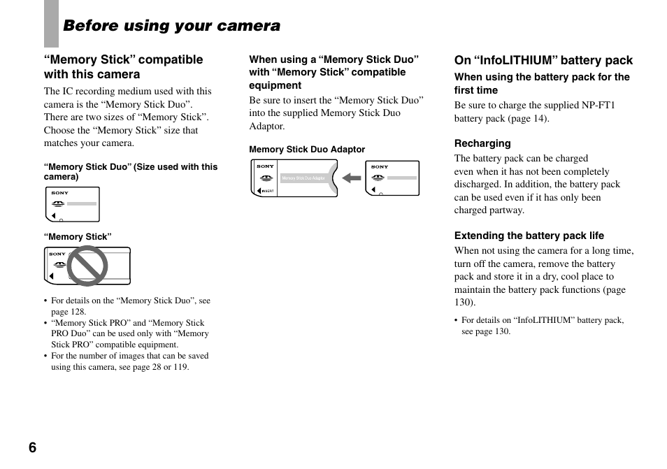 Before using your camera | Sony DSC-T33 User Manual | Page 6 / 144