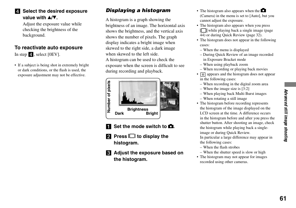 Displaying a histogram | Sony DSC-T33 User Manual | Page 61 / 144