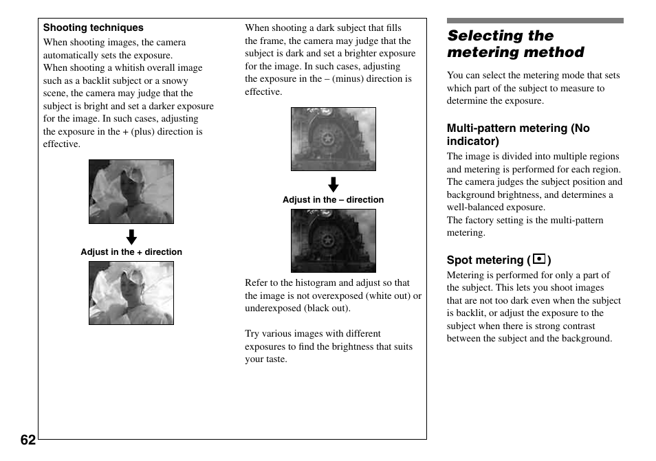 Selecting the metering method | Sony DSC-T33 User Manual | Page 62 / 144