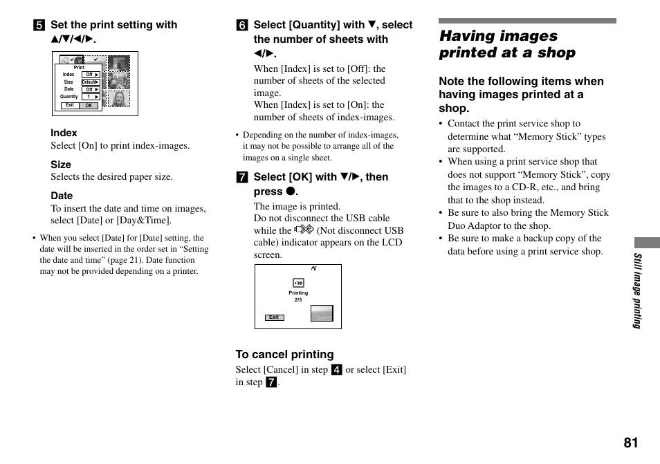 Having images printed at a shop | Sony DSC-T33 User Manual | Page 81 / 144