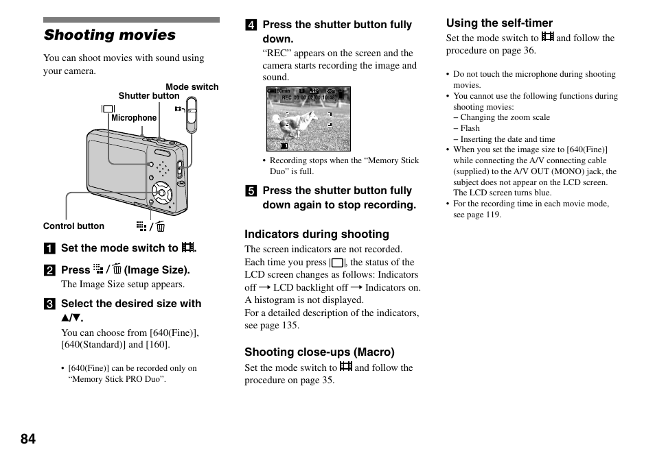 Enjoying movies, Shooting movies | Sony DSC-T33 User Manual | Page 84 / 144