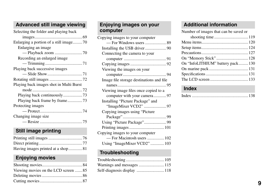 Sony DSC-T33 User Manual | Page 9 / 144