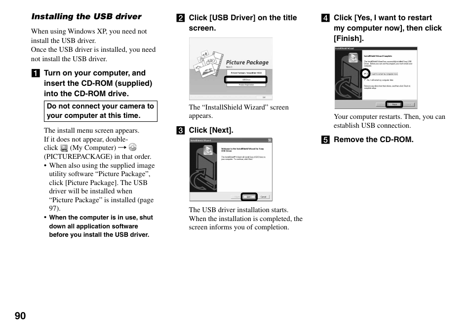 Installing the usb driver | Sony DSC-T33 User Manual | Page 90 / 144