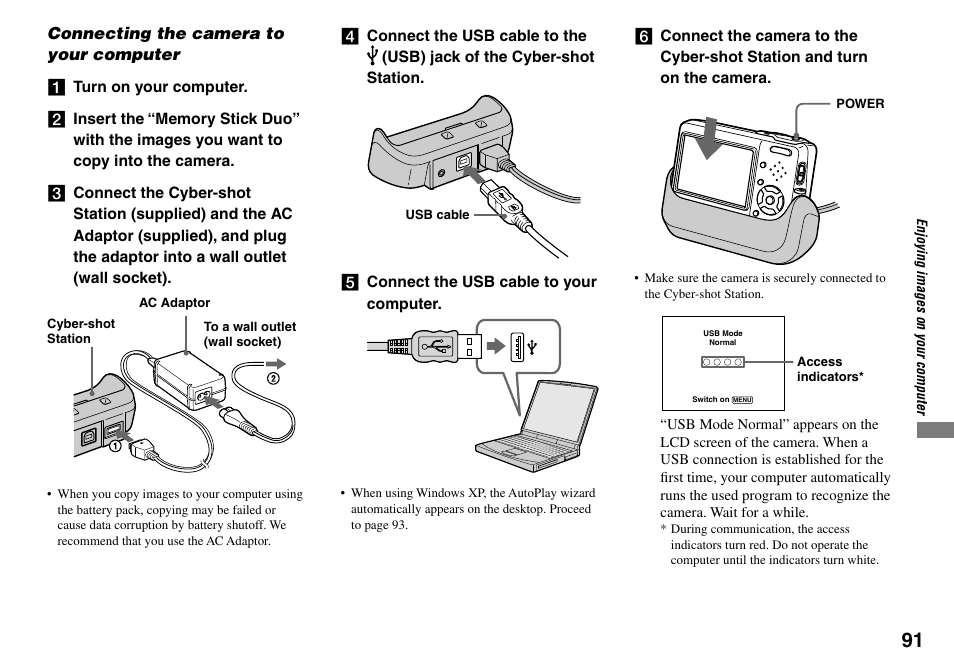 Connecting the camera to your computer | Sony DSC-T33 User Manual | Page 91 / 144