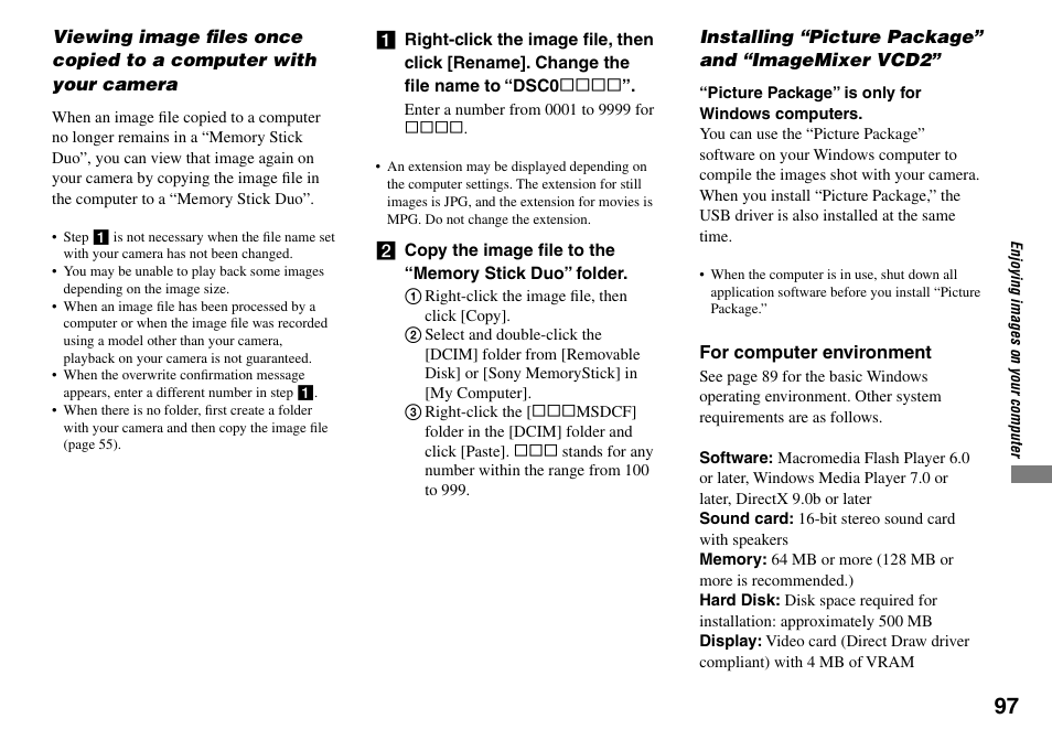 Installing “picture package” and “imagemixer vcd2 | Sony DSC-T33 User Manual | Page 97 / 144