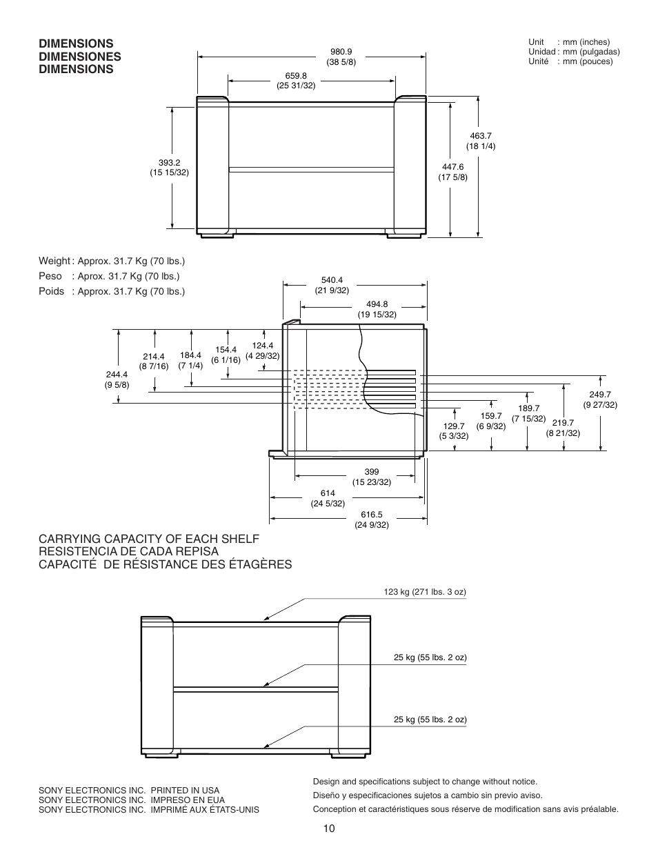 Dimensions dimensiones dimensions | Sony KV-36FS200 User Manual | Page 10 / 12