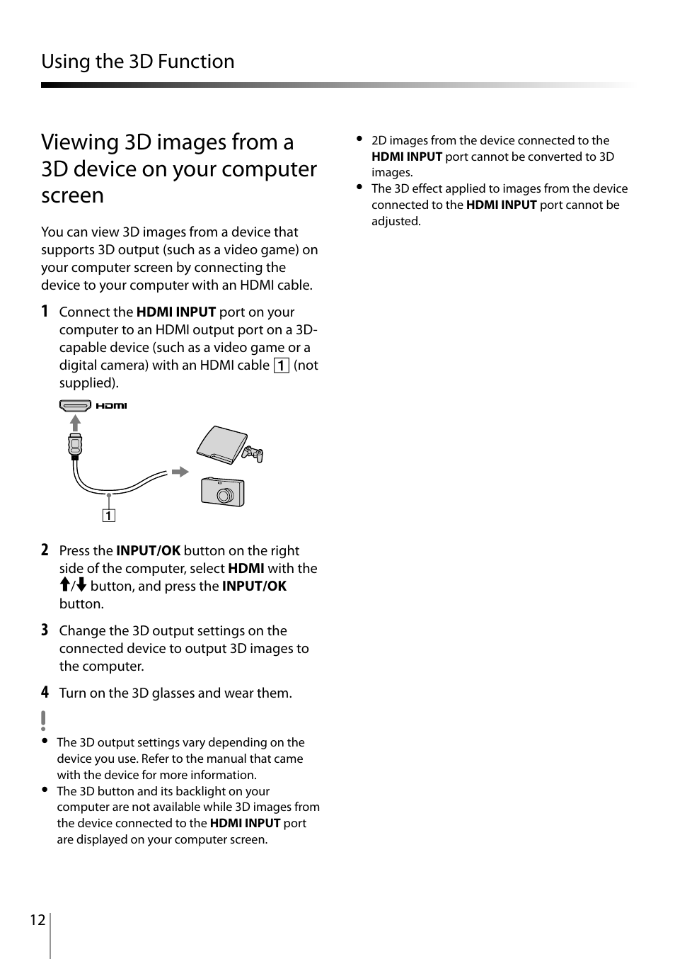 Using the 3d function | Sony VPCL23CFX User Manual | Page 12 / 20
