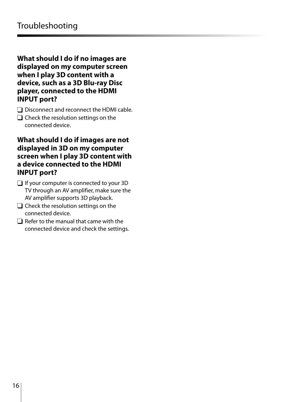 Troubleshooting | Sony VPCL23CFX User Manual | Page 16 / 20