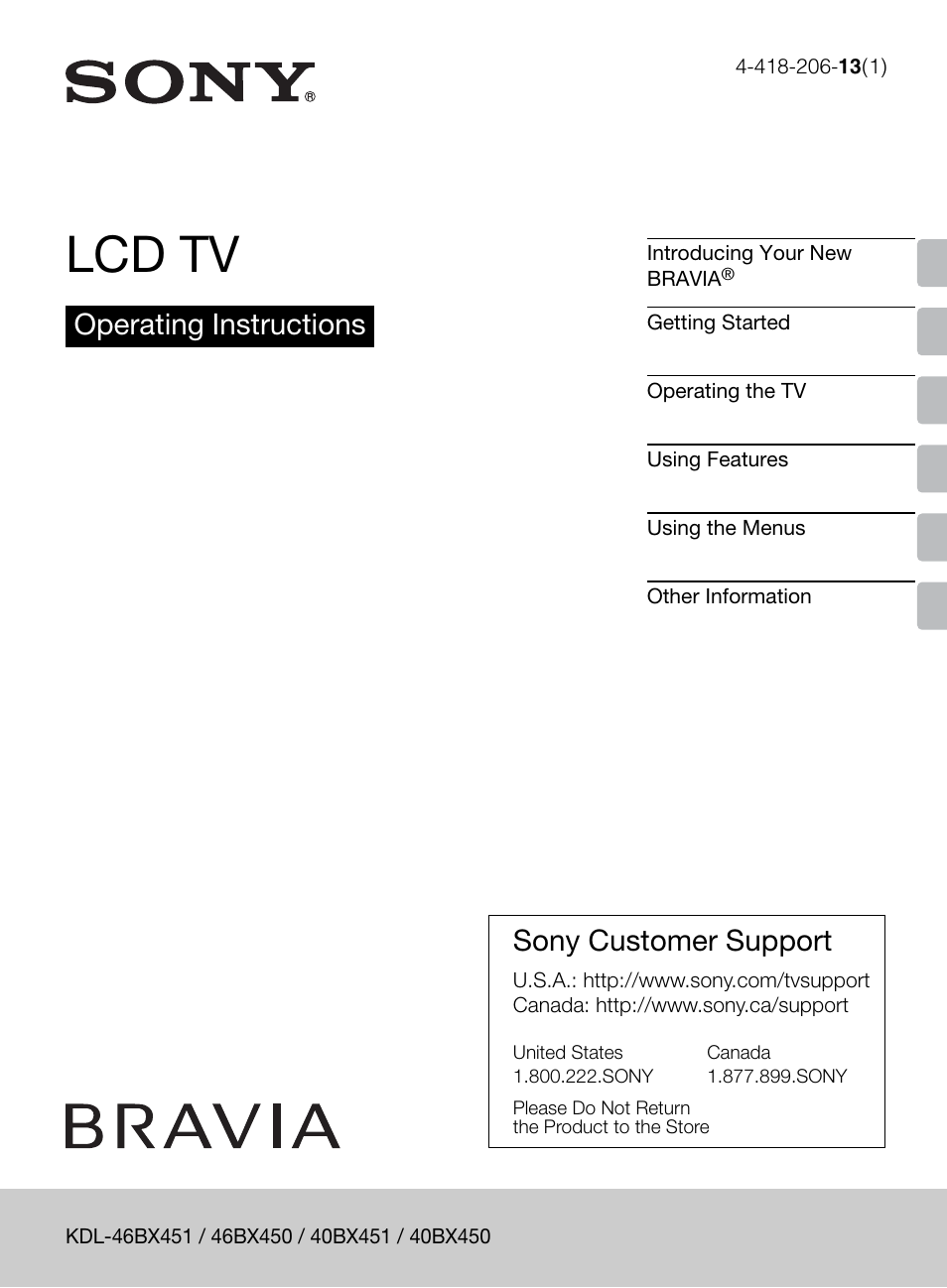Sony KDL-40BX450 User Manual | 68 pages