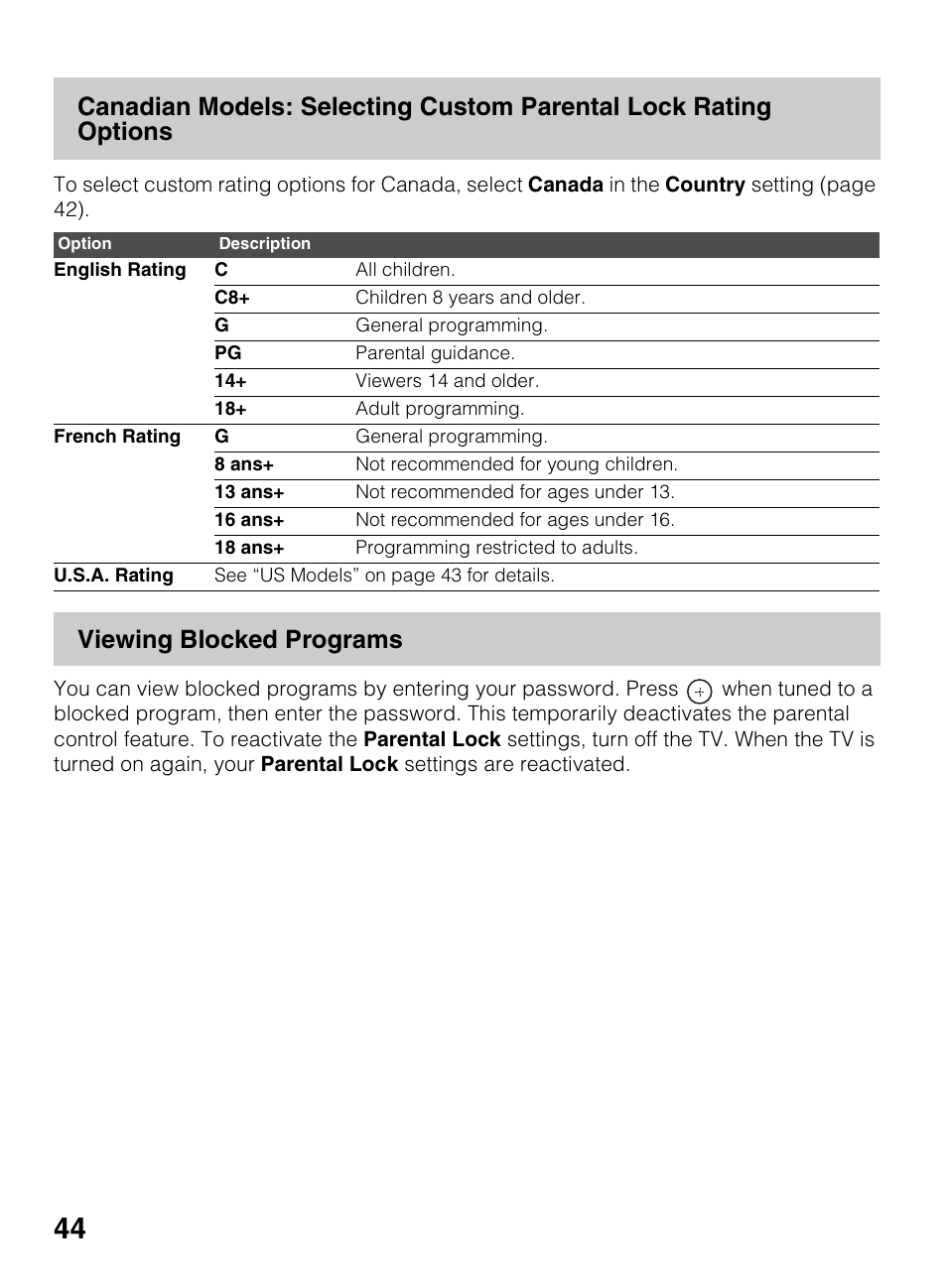 Viewing blocked programs | Sony KDL-40BX450 User Manual | Page 44 / 68