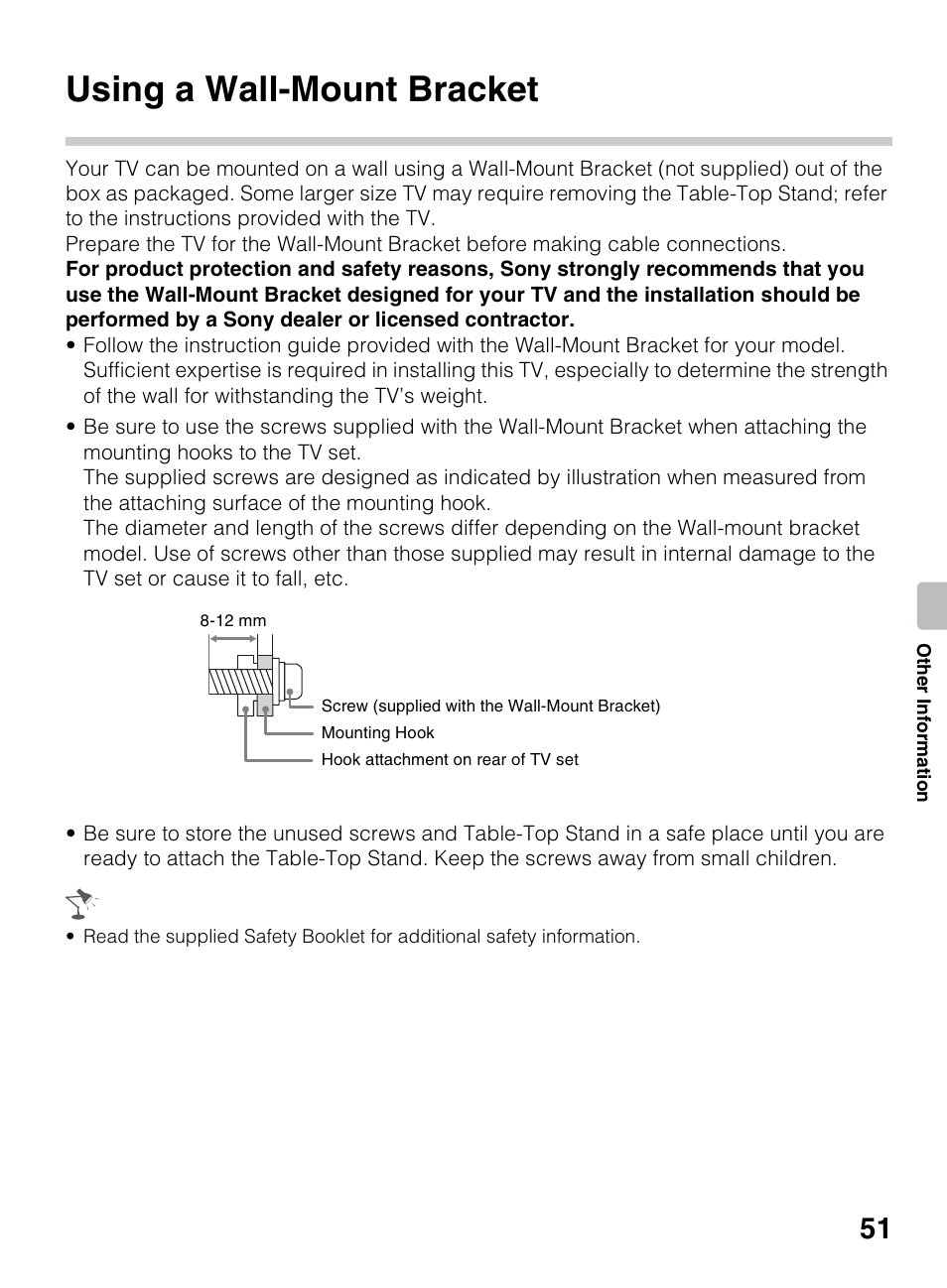 Using a wall-mount bracket | Sony KDL-40BX450 User Manual | Page 51 / 68