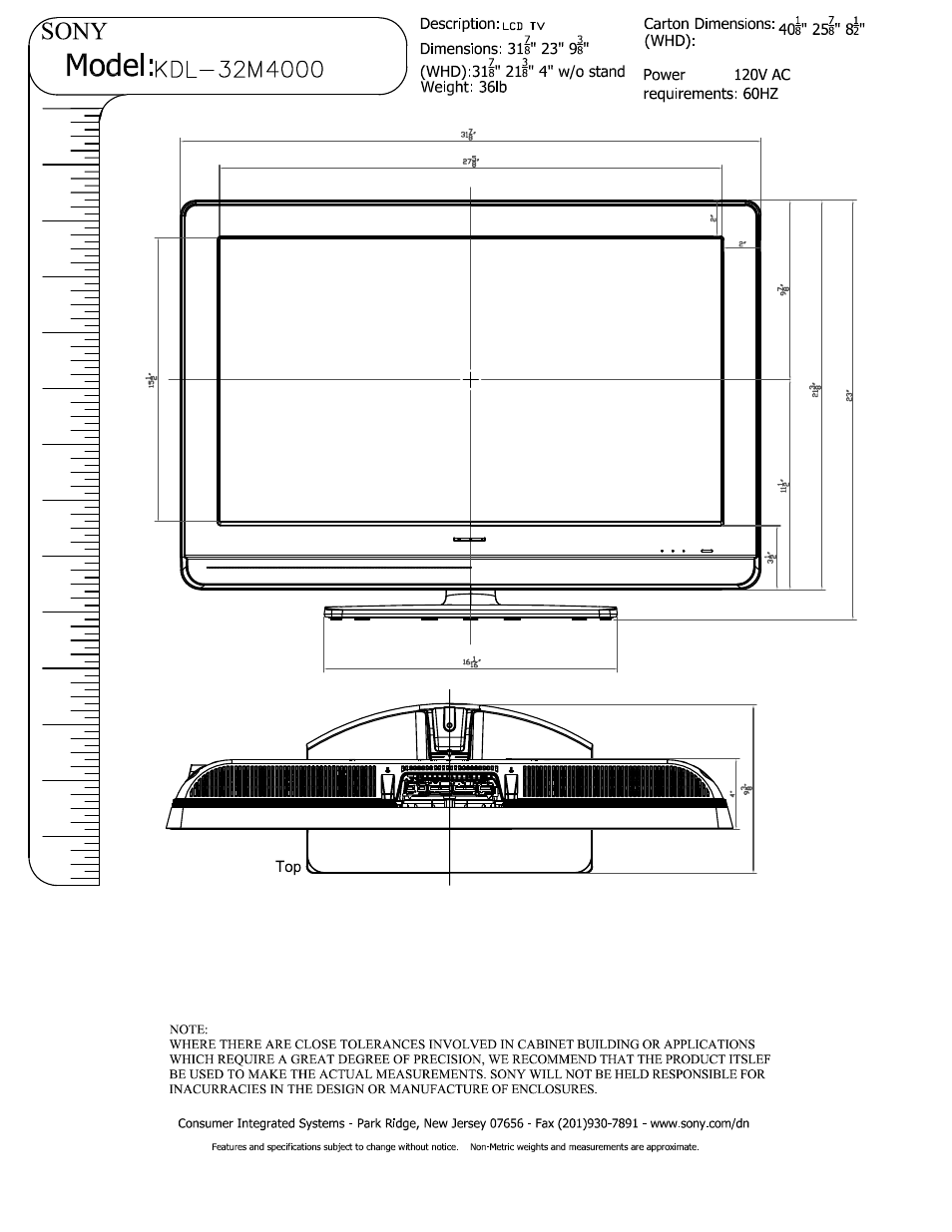 Sony KDL-32M4000 User Manual | 3 pages