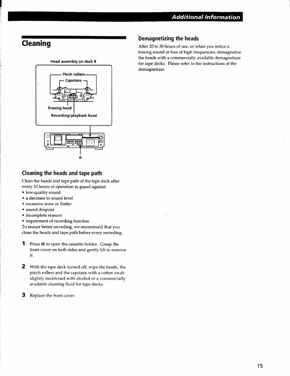 Cleaning | Sony TC-WE435 User Manual | Page 15 / 18