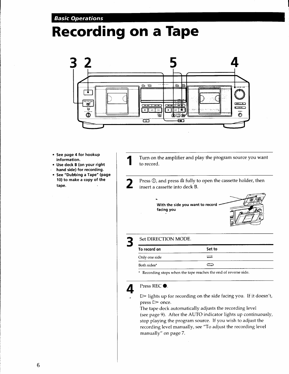 Recording on a tape | Sony TC-WE435 User Manual | Page 6 / 18