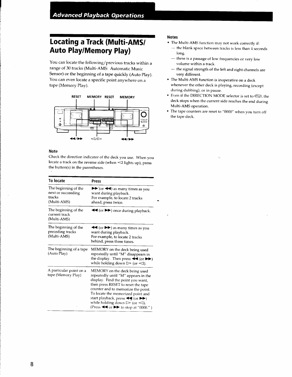 Note, Notes | Sony TC-WE435 User Manual | Page 8 / 18
