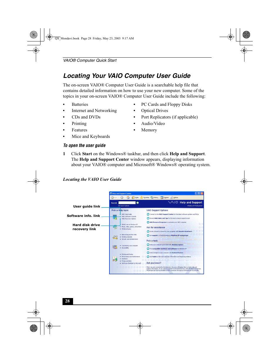 Locating your vaio computer user guide | Sony PCG-FRV27 User Manual | Page 28 / 68