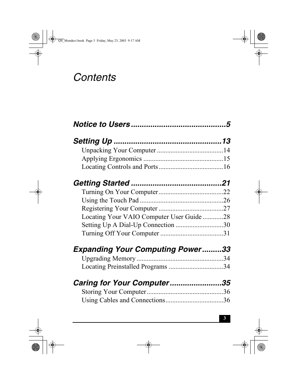 Sony PCG-FRV27 User Manual | Page 3 / 68