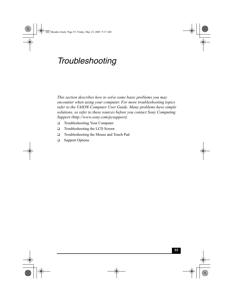 Troubleshooting | Sony PCG-FRV27 User Manual | Page 55 / 68