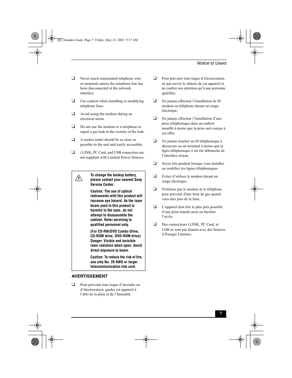 Sony PCG-FRV27 User Manual | Page 7 / 68