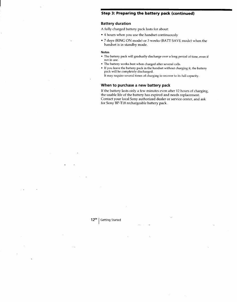 Battery duration, Notes, When to purchase a new battery pack | Sony SPP-SS960 User Manual | Page 12 / 71