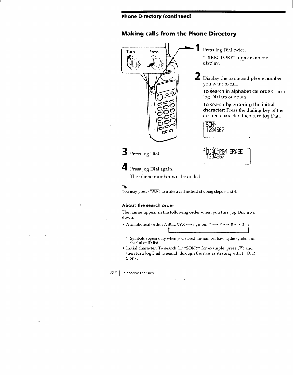 Making calls from the phone directory | Sony SPP-SS960 User Manual | Page 22 / 71