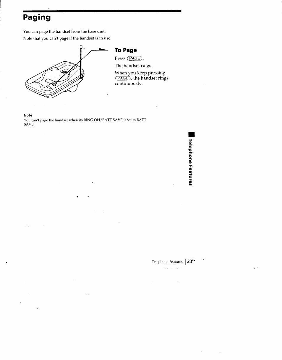 Paging, The handset rings | Sony SPP-SS960 User Manual | Page 23 / 71