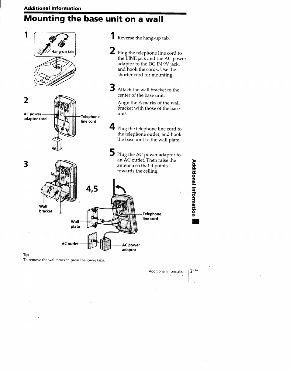 Mounting the base unit on a wall | Sony SPP-SS960 User Manual | Page 31 / 71