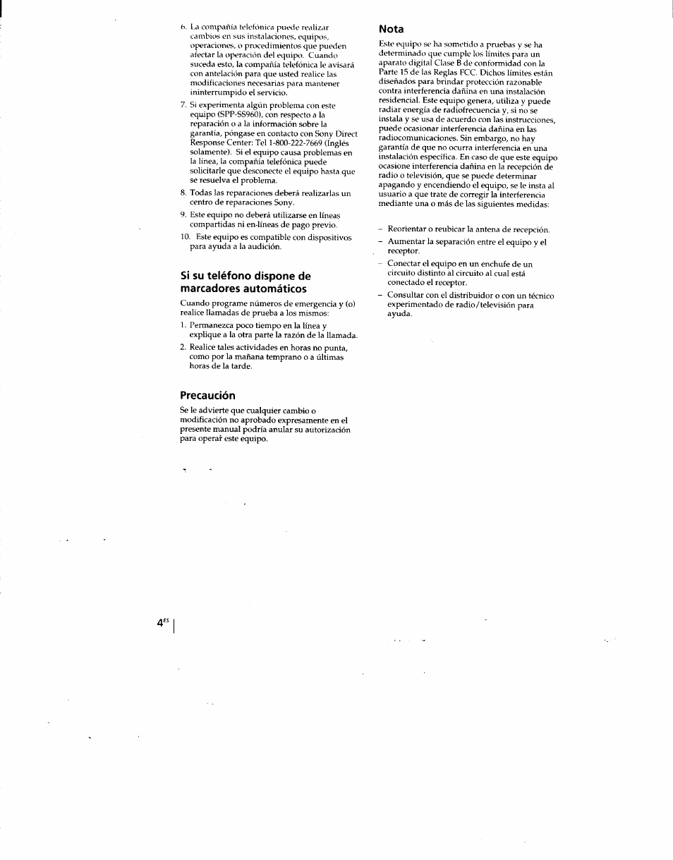Nota, Precaución | Sony SPP-SS960 User Manual | Page 39 / 71