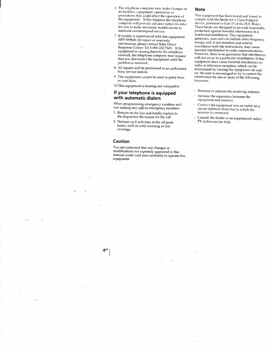 Note, Caution | Sony SPP-SS960 User Manual | Page 4 / 71