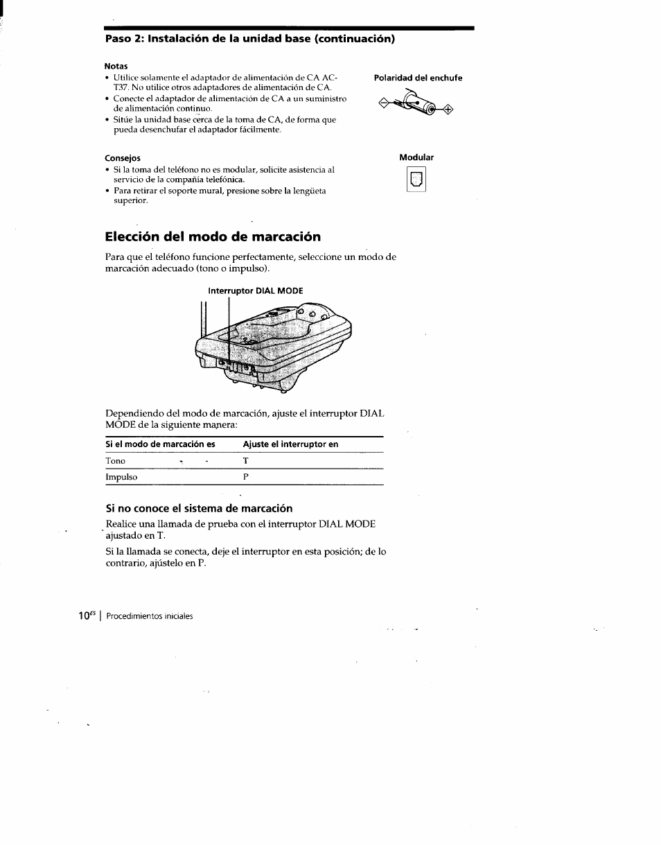 Notas, Consejos, Elección del modo de marcación | Si no conoce el sistema de marcación | Sony SPP-SS960 User Manual | Page 45 / 71