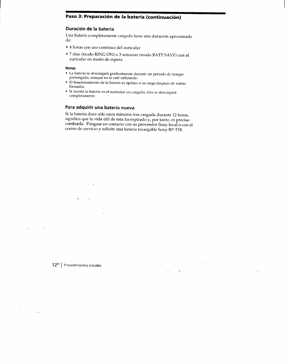 Duración de la batería, Notas, Para adquirir una batería nueva | Sony SPP-SS960 User Manual | Page 47 / 71