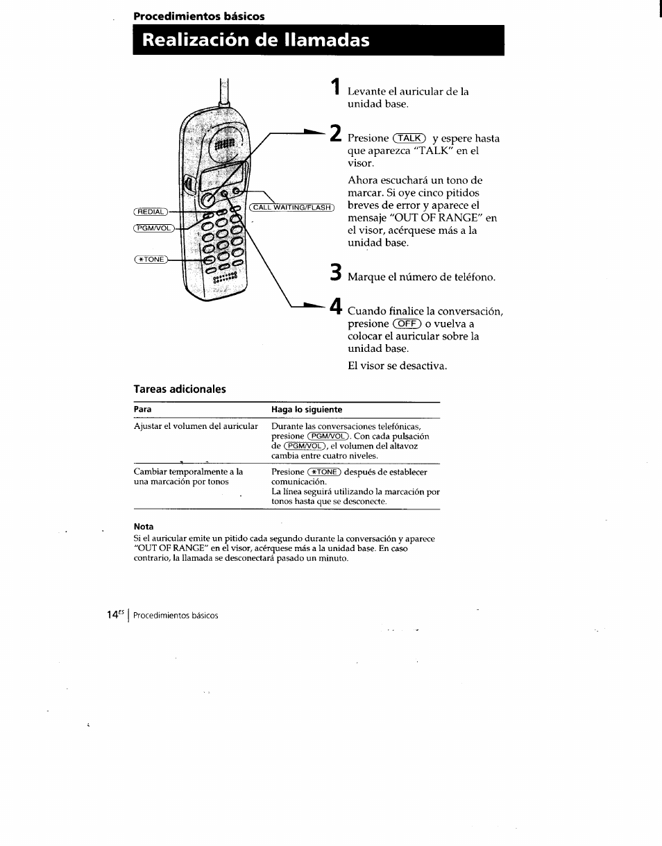 Realización de llamadas, Tareas adicionales, Nota | Sony SPP-SS960 User Manual | Page 49 / 71