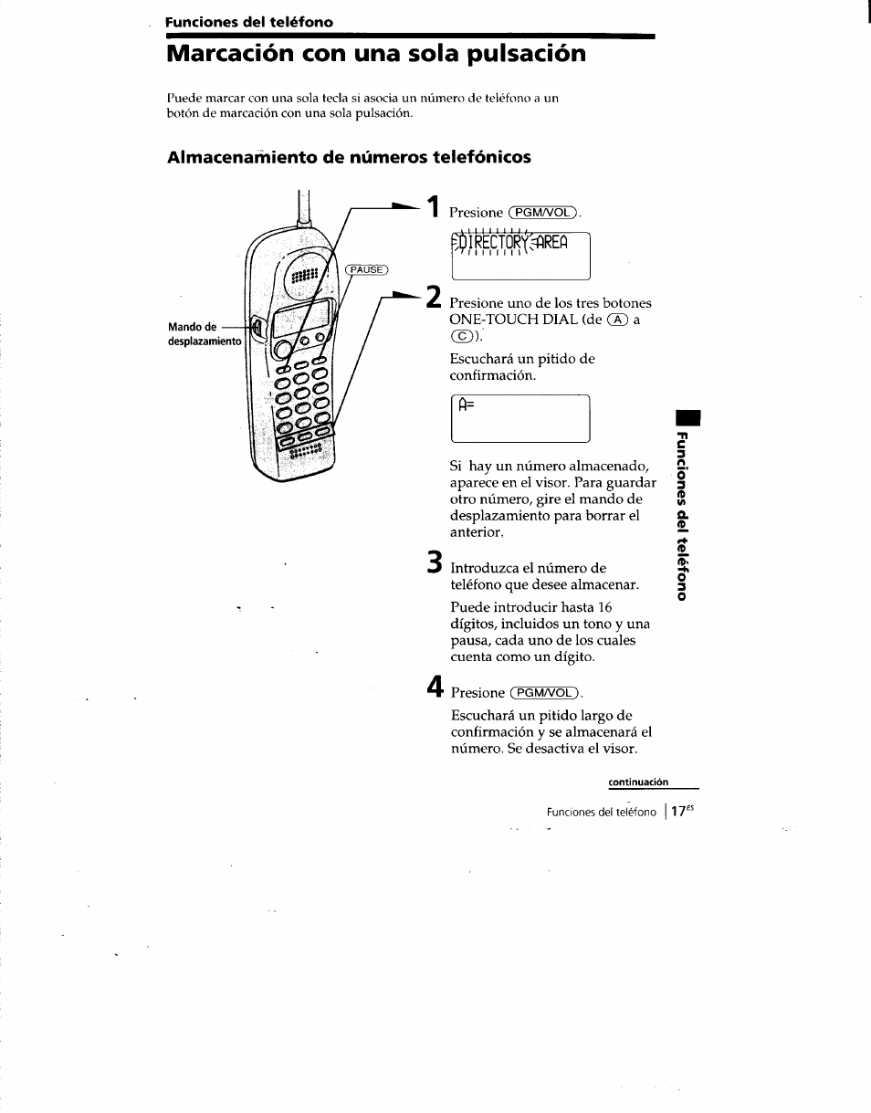 Marcación con una sola pulsación, Almacenamiento de números telefónicos, Irecfdrt^reft | Sony SPP-SS960 User Manual | Page 52 / 71