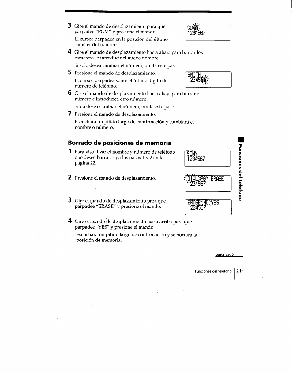 Borrado de posiciones de memoria, Sony, Pgm erose | Erfise=^'d=yes, 12345ér | Sony SPP-SS960 User Manual | Page 56 / 71