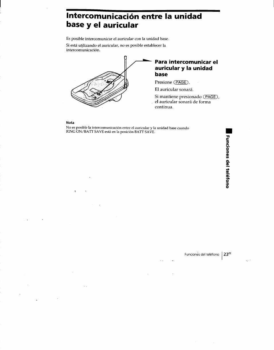 Para intercomunicar el auricular y la unidad base | Sony SPP-SS960 User Manual | Page 58 / 71