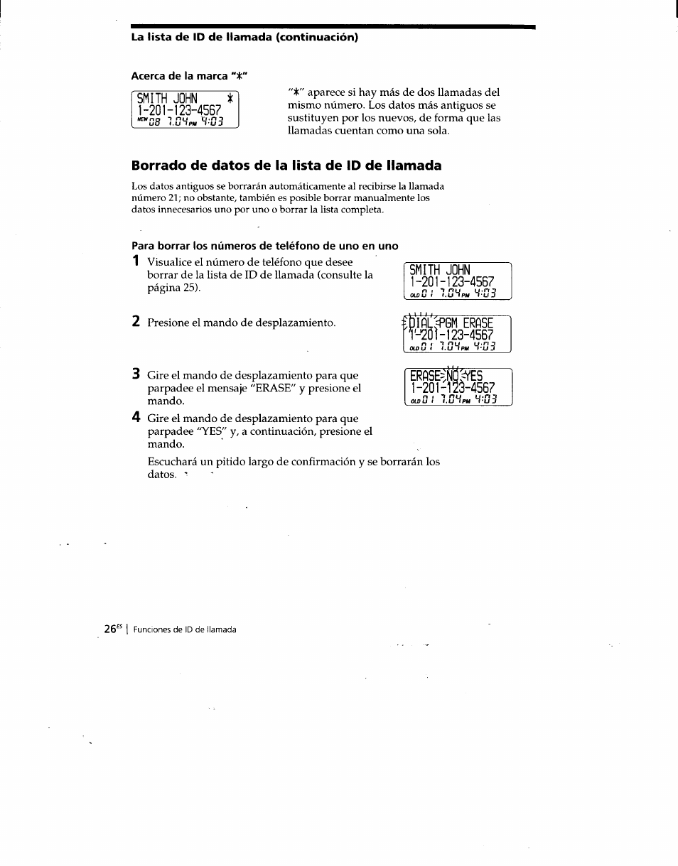La lista de id de llamada (continuación), Acerca de la marca, Borrado de datos de la lista de id de llamada | Para borrar los números de teléfono de uno en uno, Oldu i l.uhpu | Sony SPP-SS960 User Manual | Page 61 / 71