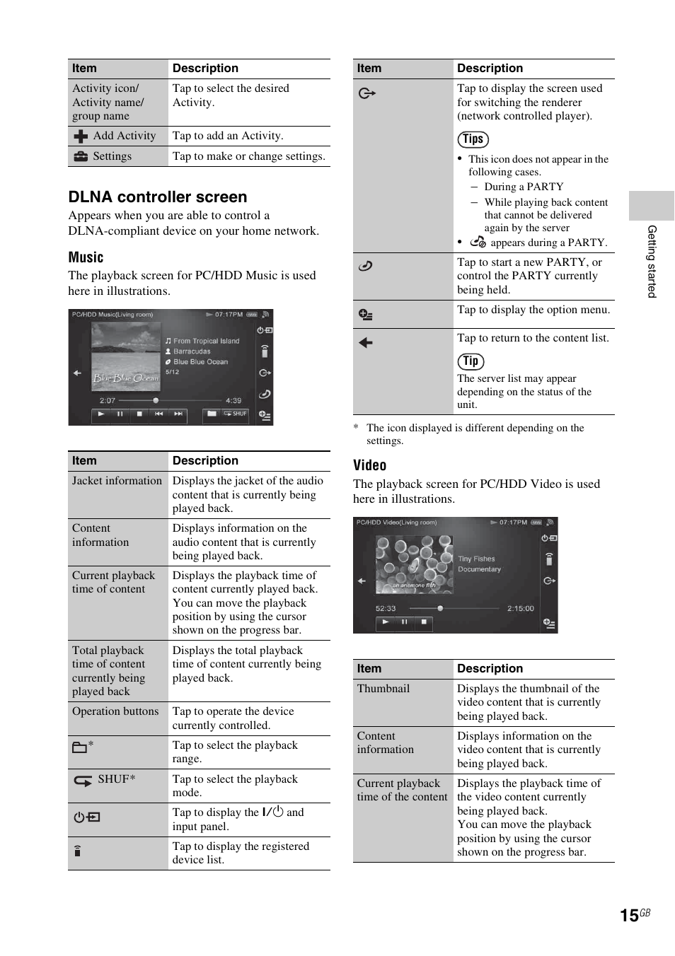 Dlna controller screen, Music, Video | Sony RM-NU1 User Manual | Page 15 / 98