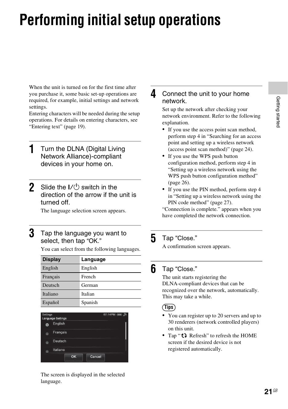 Performing initial setup operations | Sony RM-NU1 User Manual | Page 21 / 98