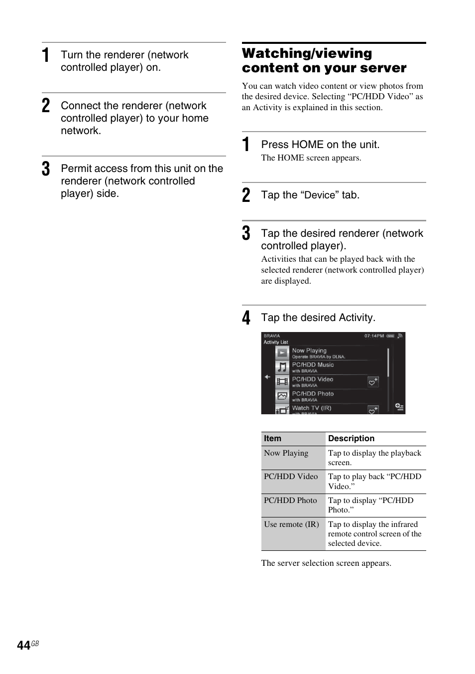 Watching/viewing content on your server | Sony RM-NU1 User Manual | Page 44 / 98