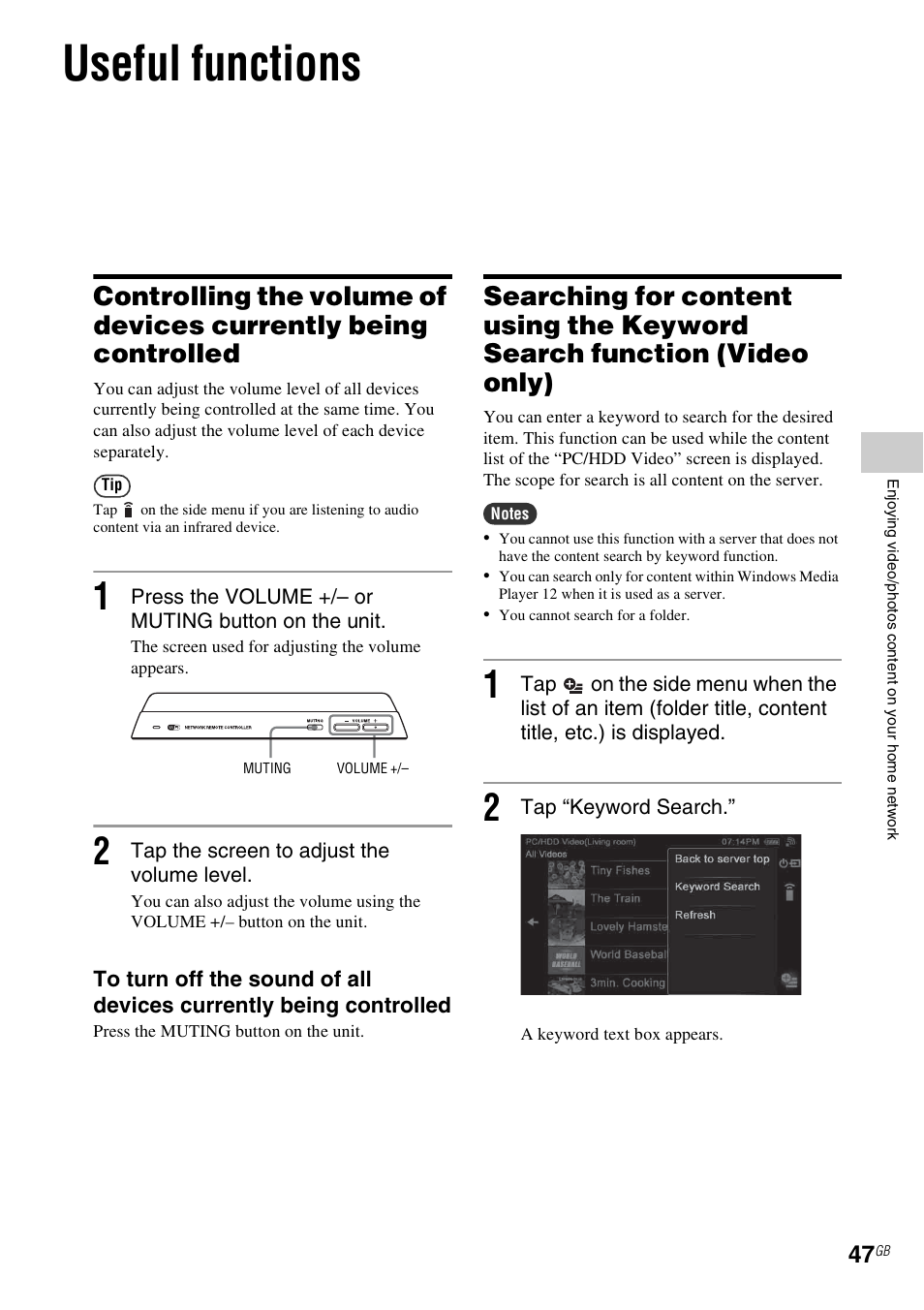 Useful functions, Video only) | Sony RM-NU1 User Manual | Page 47 / 98