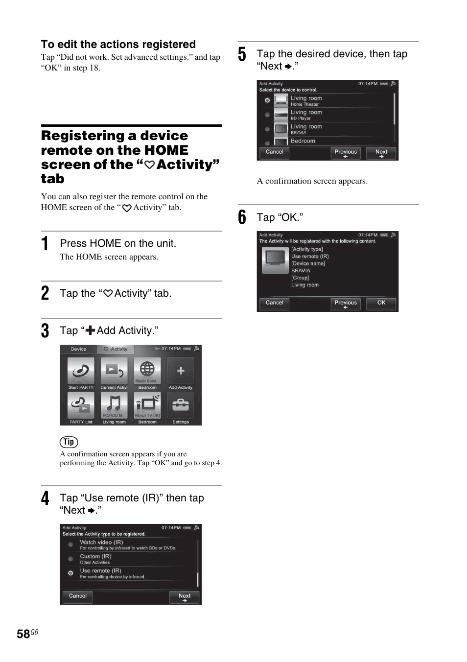 Activity” tab | Sony RM-NU1 User Manual | Page 58 / 98