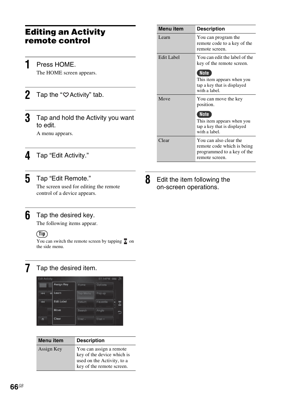 Editing an activity remote control | Sony RM-NU1 User Manual | Page 66 / 98
