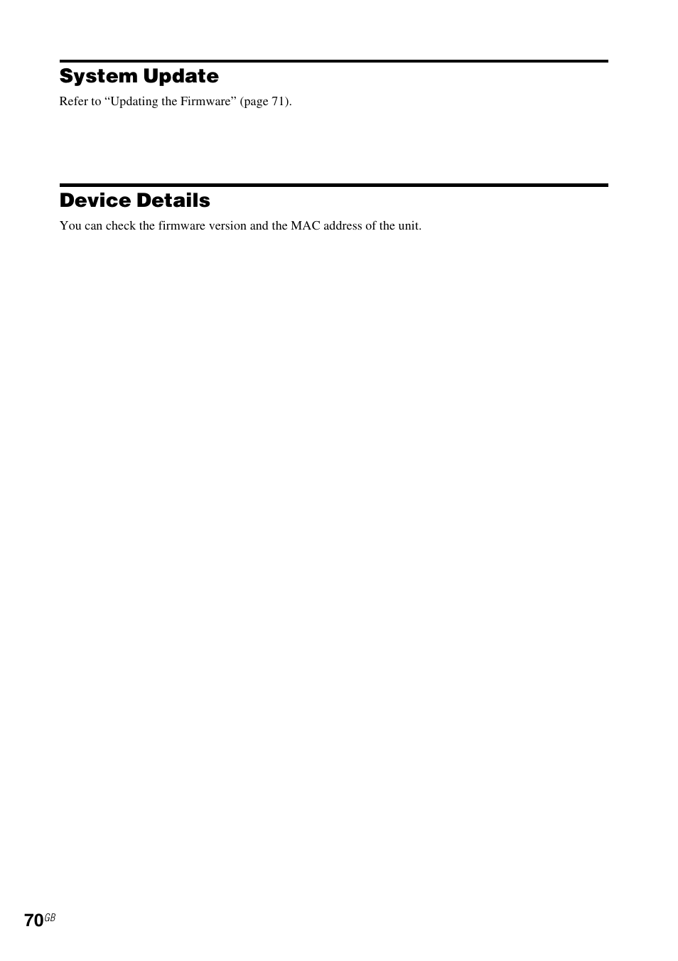 System update, Device details | Sony RM-NU1 User Manual | Page 70 / 98