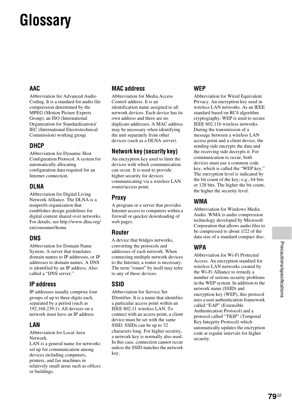 Glossary | Sony RM-NU1 User Manual | Page 79 / 98