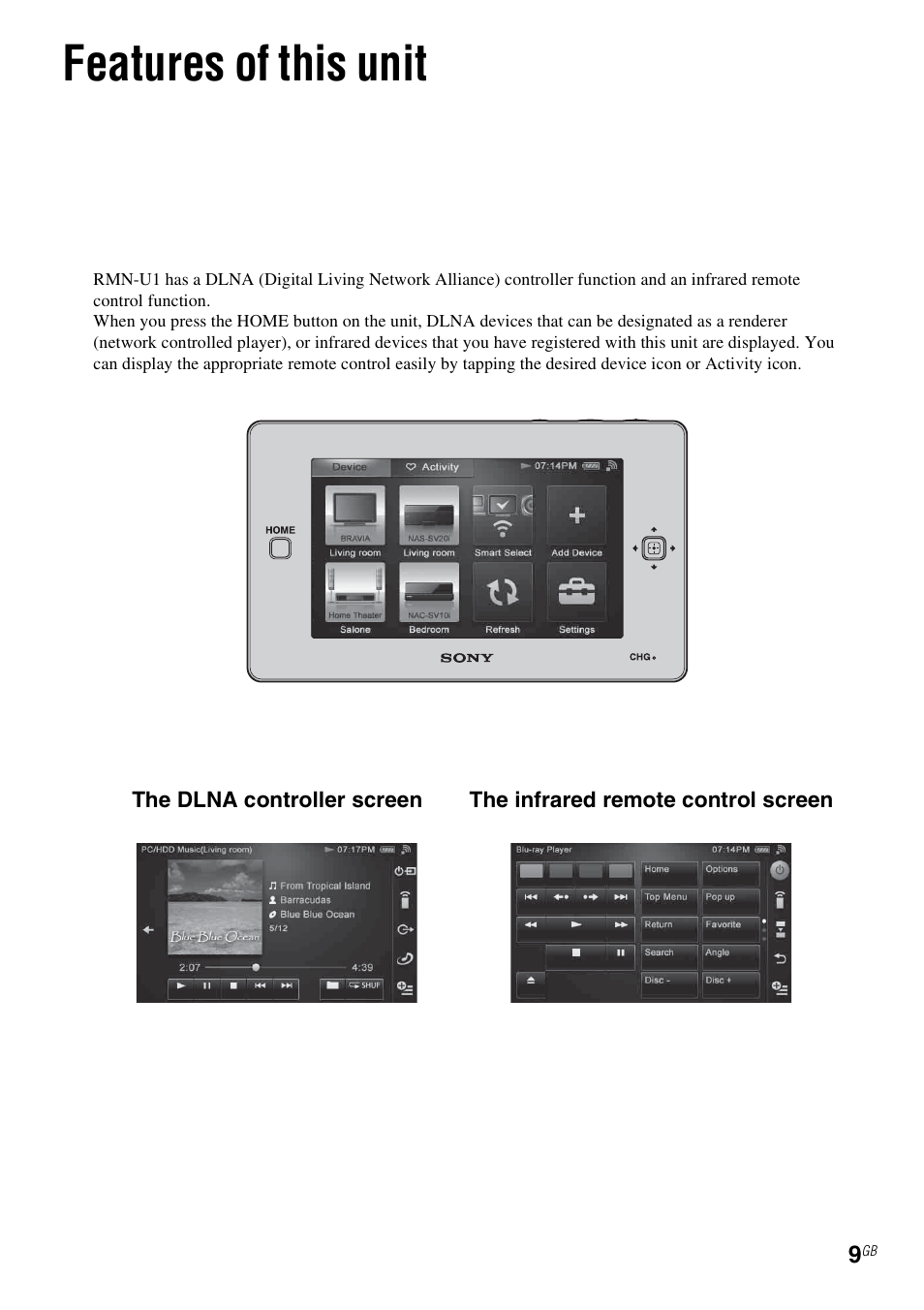 Features of this unit | Sony RM-NU1 User Manual | Page 9 / 98