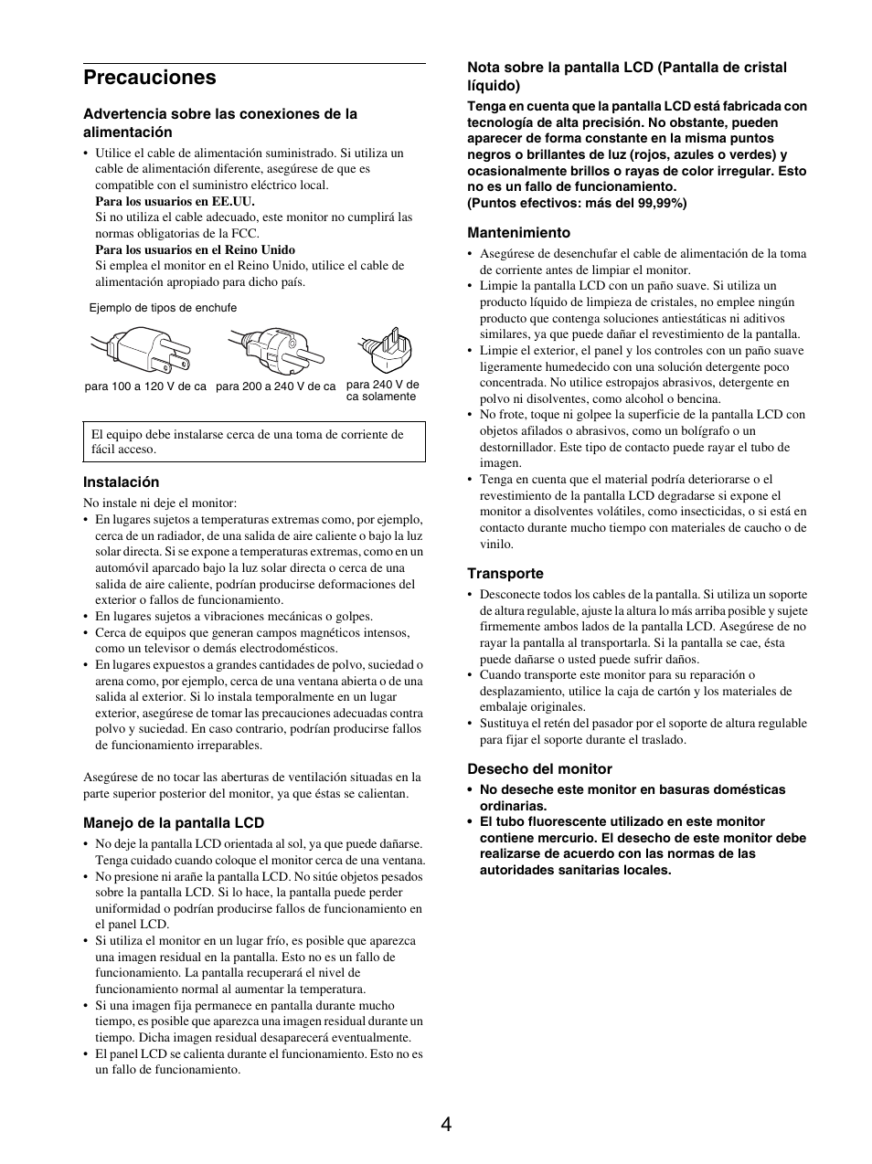 Precauciones, 4precauciones | Sony SDM-X95FB User Manual | Page 100 / 385