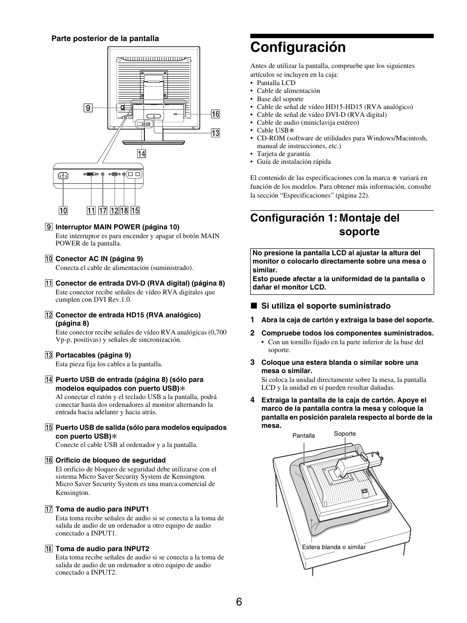 Configuración, Configuración 1: montaje del soporte | Sony SDM-X95FB User Manual | Page 102 / 385