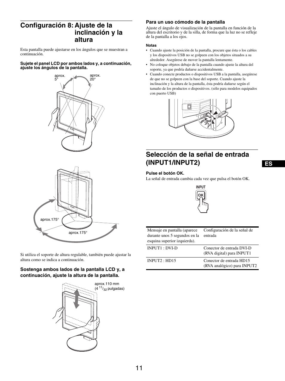 Selección de la señal de entrada (input1/input2) | Sony SDM-X95FB User Manual | Page 107 / 385