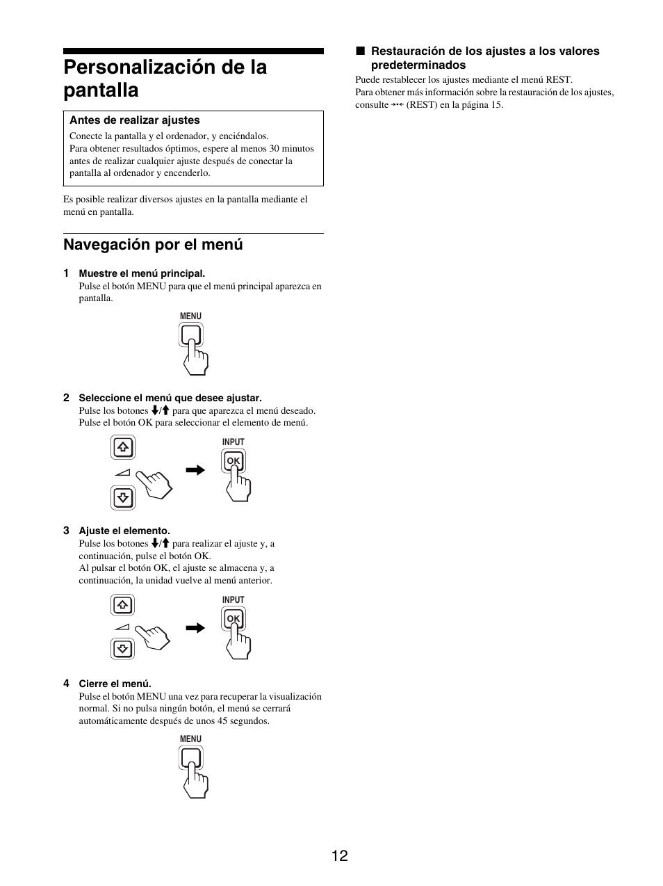 Personalización de la pantalla, Navegación por el menú | Sony SDM-X95FB User Manual | Page 108 / 385