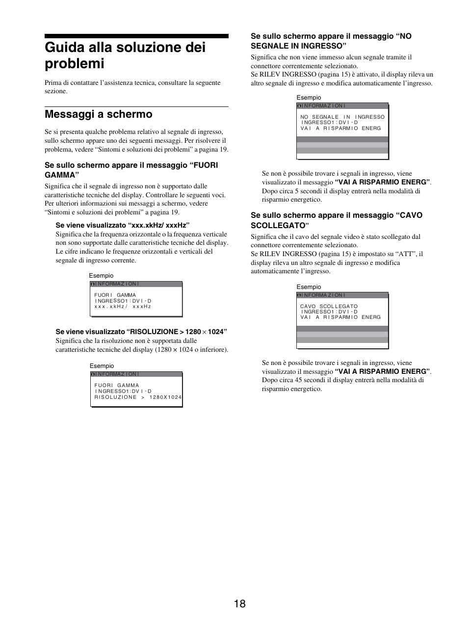 Guida alla soluzione dei problemi, Messaggi a schermo | Sony SDM-X95FB User Manual | Page 139 / 385